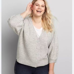 Lane Bryant Gray Balloon Sleeve Cardigan Sweater Size 14/16